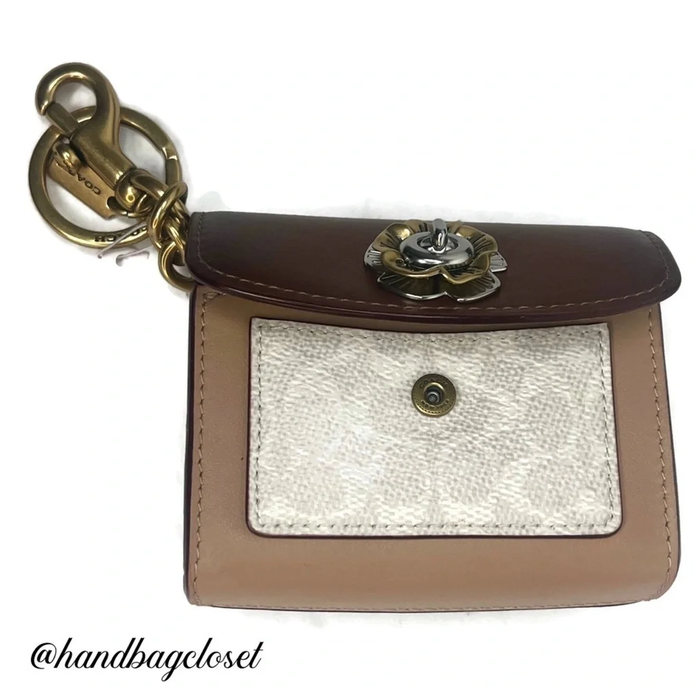 COACH Tea Rose Mini Parker Card Case Key Pouch With Snakeskin Detail Bag